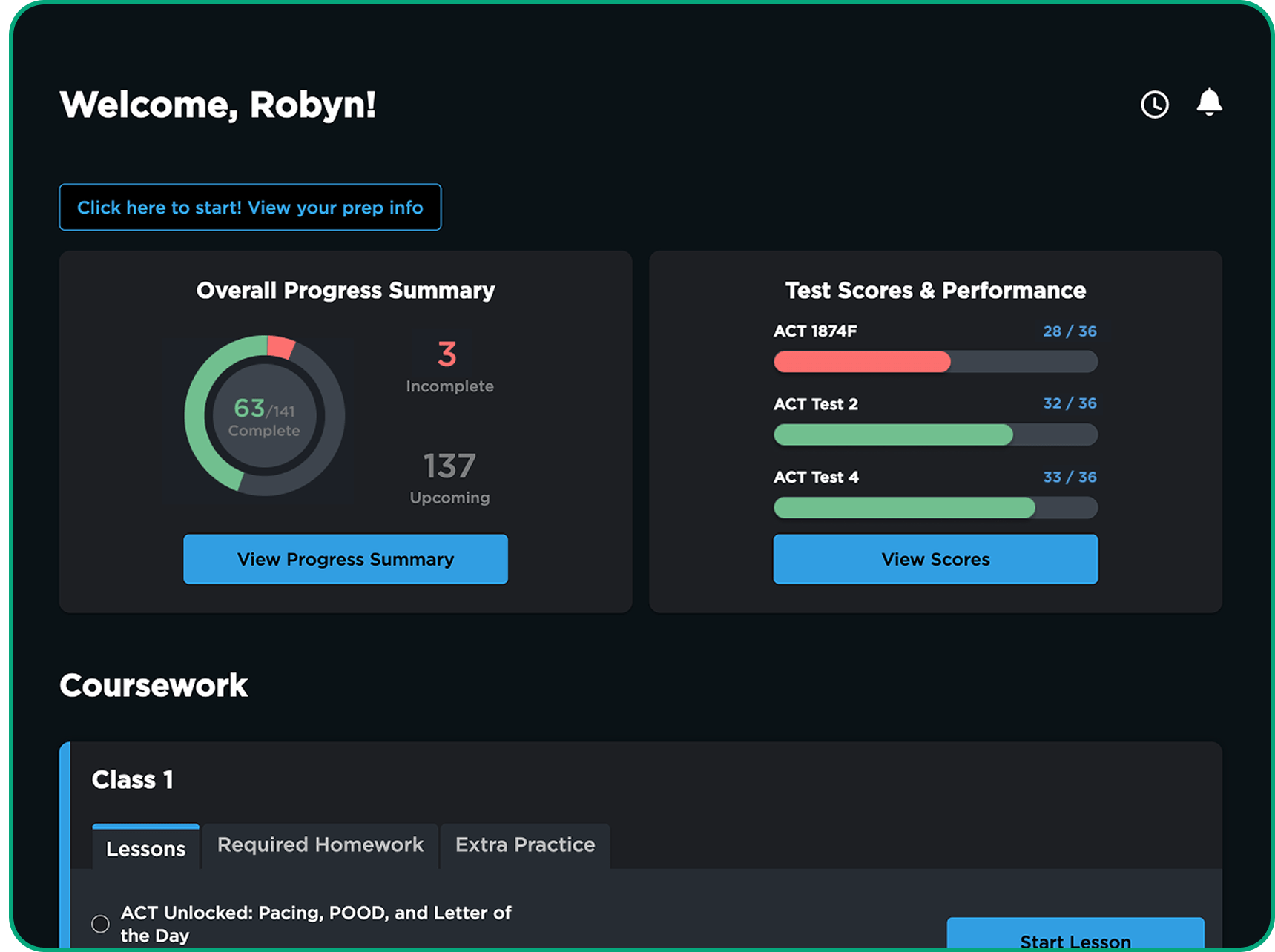 ACT Dash ProgressSummary